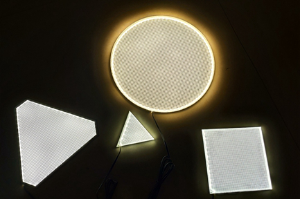 Various custom-shaped Lumisheet light guide panels for specialized applications
